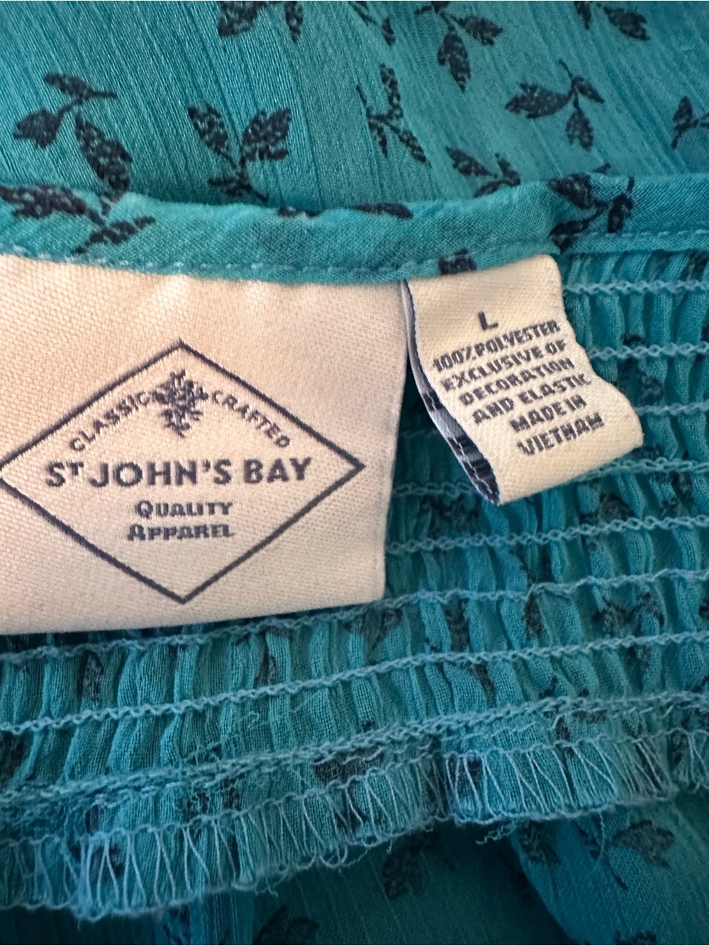 St. John's Bay Teal Floral Peasant Blouse - Picture 4 of 4